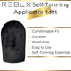 REBLX Applicator Mitt - Benefit Infographic. Comfortable fit, durable, washable, easy to use, self-tanning essential
